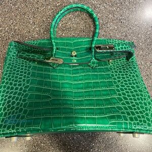 Green Crocodile Embossed Tote Bag Large GHW